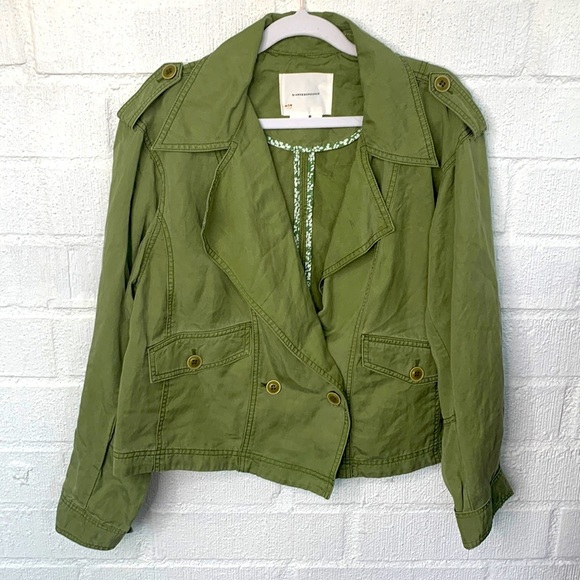 Anthropologie Linen Aviator Tencel Lyocell Green Jacket size Medium - Picture 8 of 13